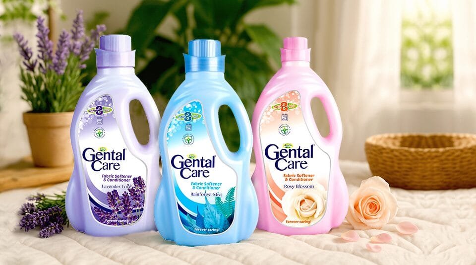 Gental Care fabric softeners in lavender, rainfresh, and rosy blossom scents