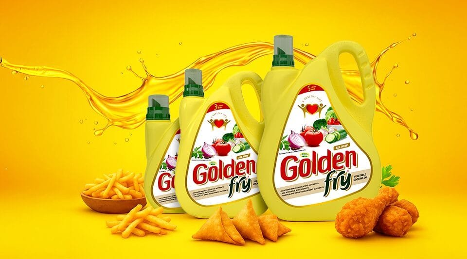 Golden Fry cooking oil with fries and fried chicken